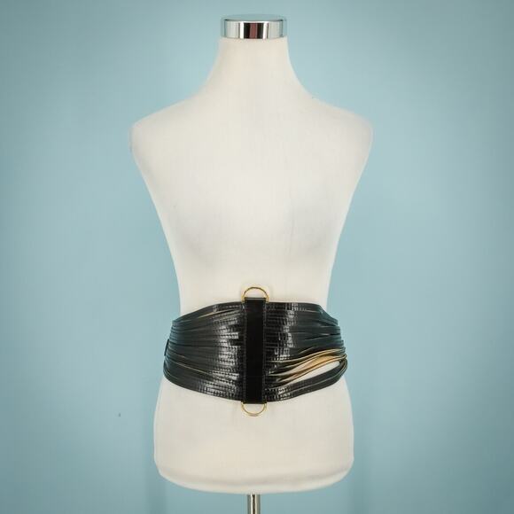 Sept.is Size Medium M Black Leather Corset Style Strappy Wide Statement Belt - Picture 1 of 5